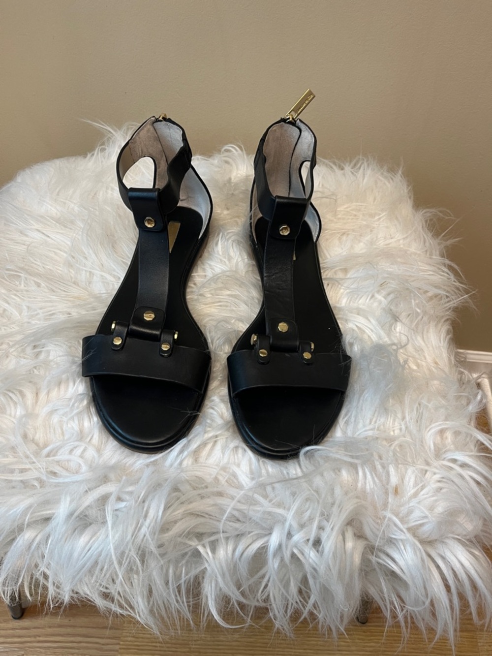Louise et Cie Black Ankle-Strap Sandals with Gold Hardware. Size 9M/40.